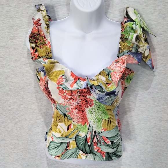 Zara Tropical Print Ruffle Top - Picture 2 of 5